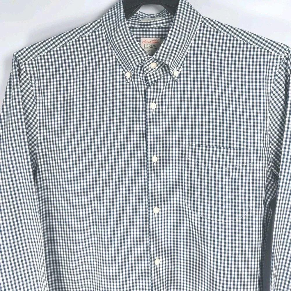 J.Crew Secret Wash Shirt Mens Medium Slim Black Check Organic Cotton Long Sleeve